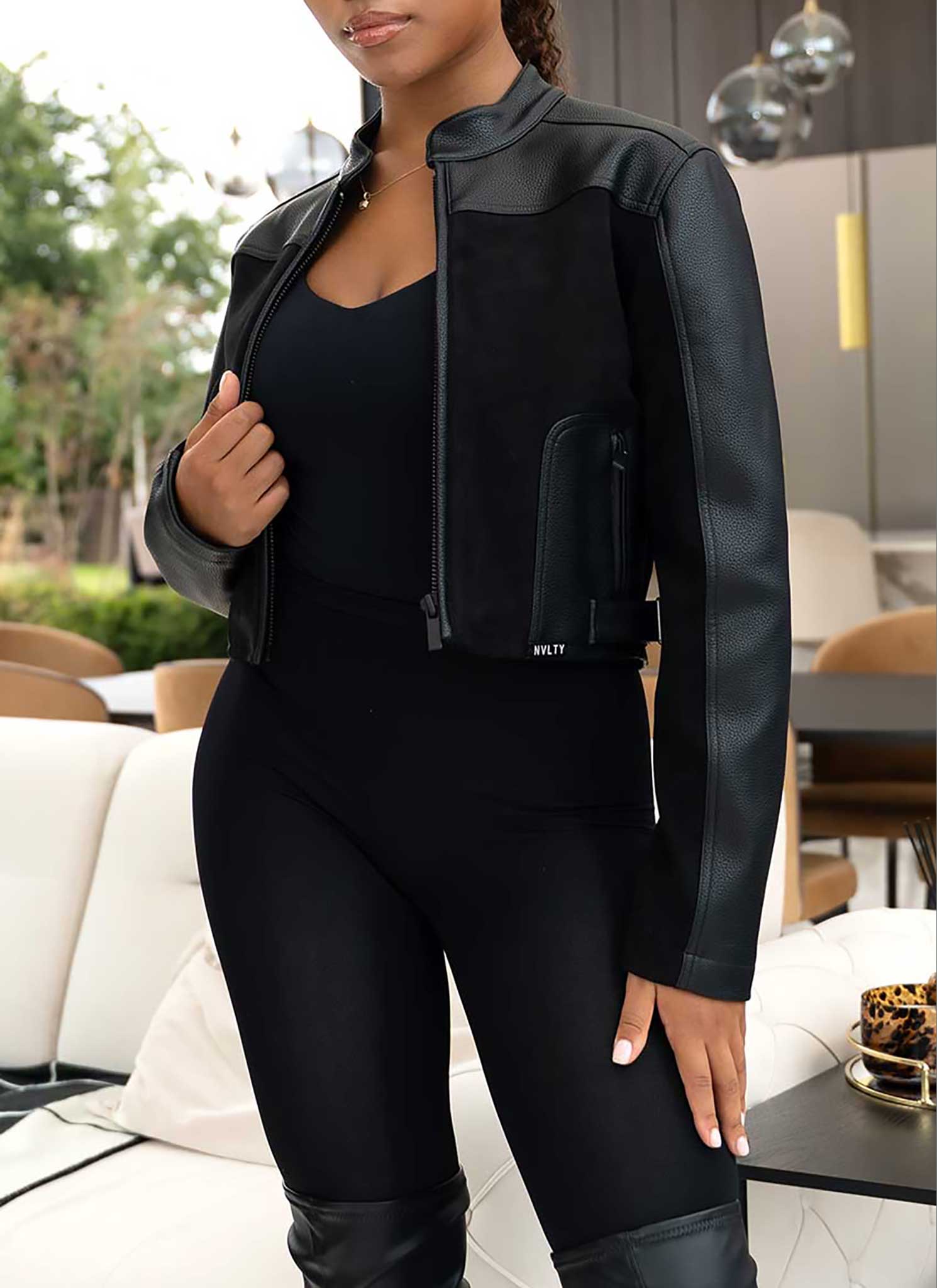 Moto Biker Jacket - Black - Image 6