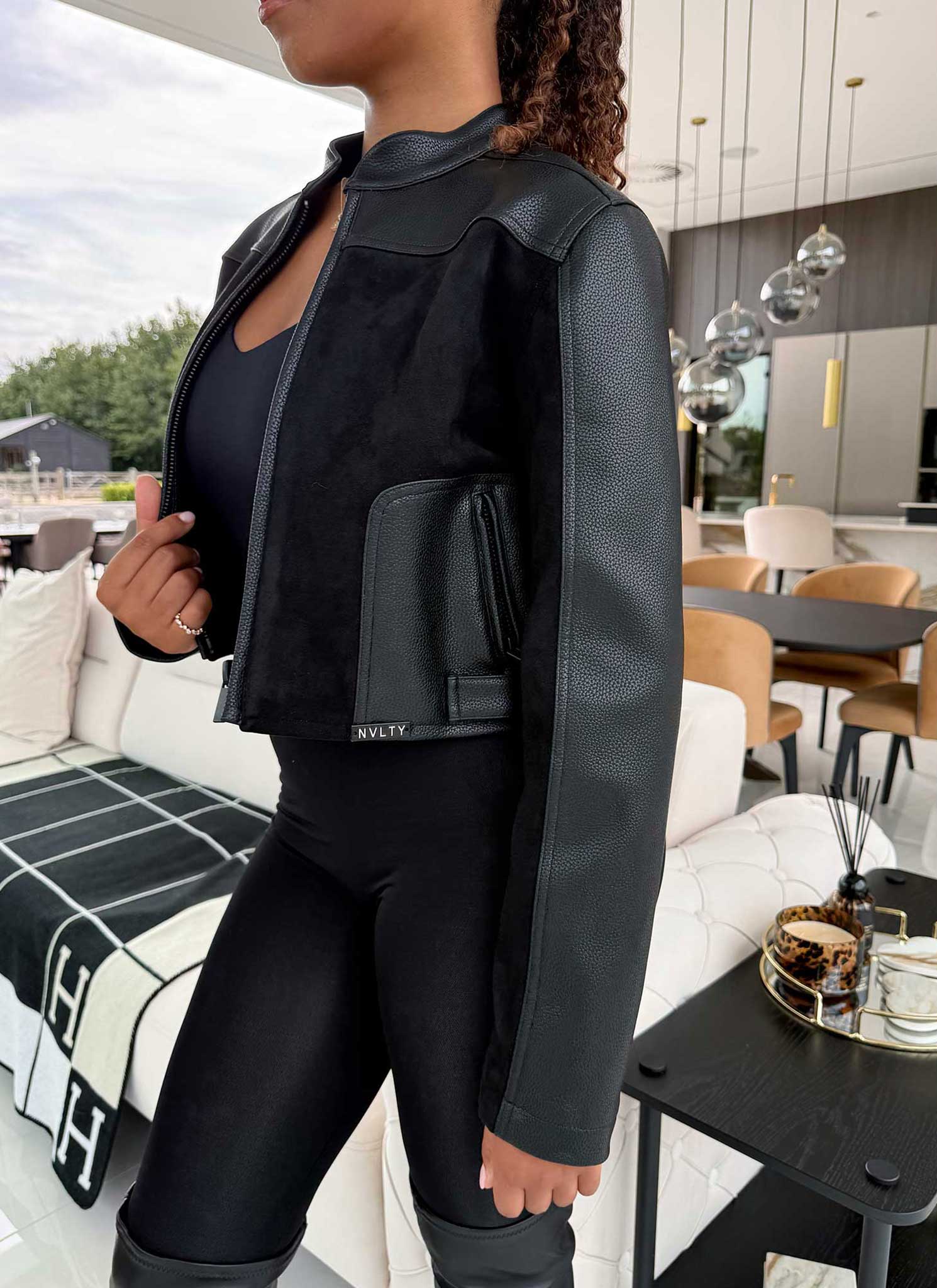 Moto Biker Jacket - Black - Image 9