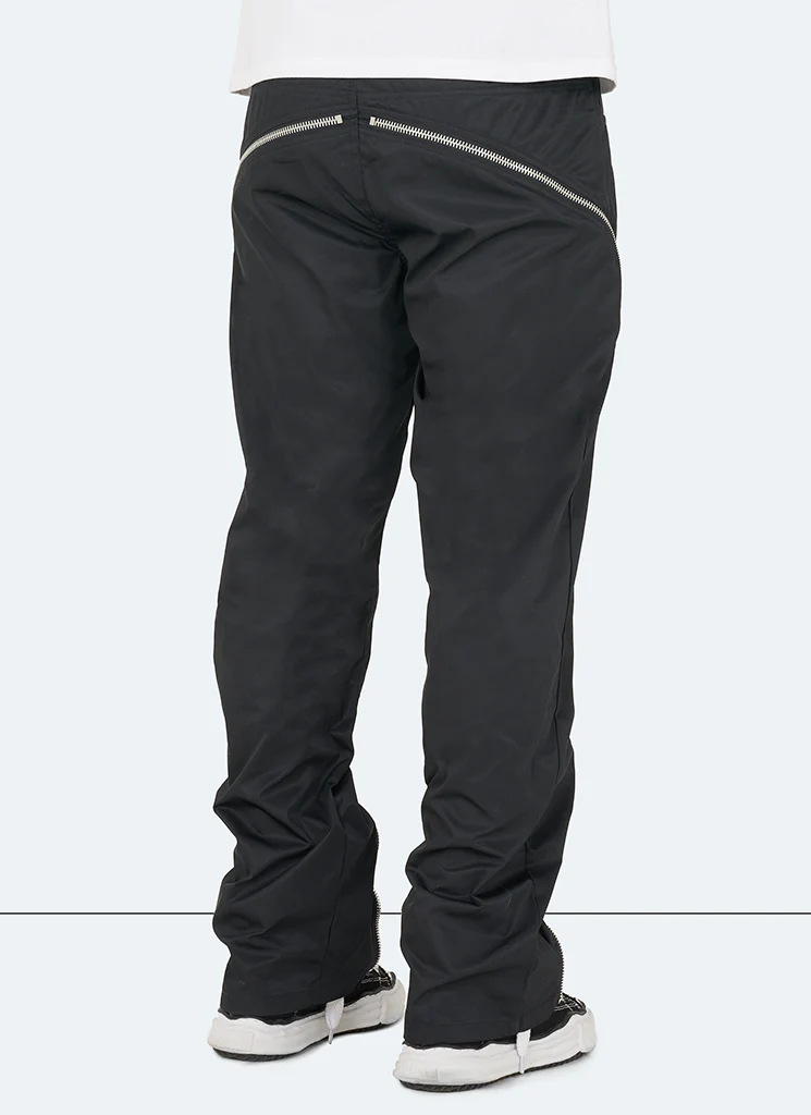 Nylon Flare Zipper Pants - Black - Image 3