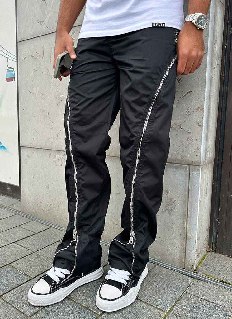 Nylon Flare Zipper Pants - Black - Image 4