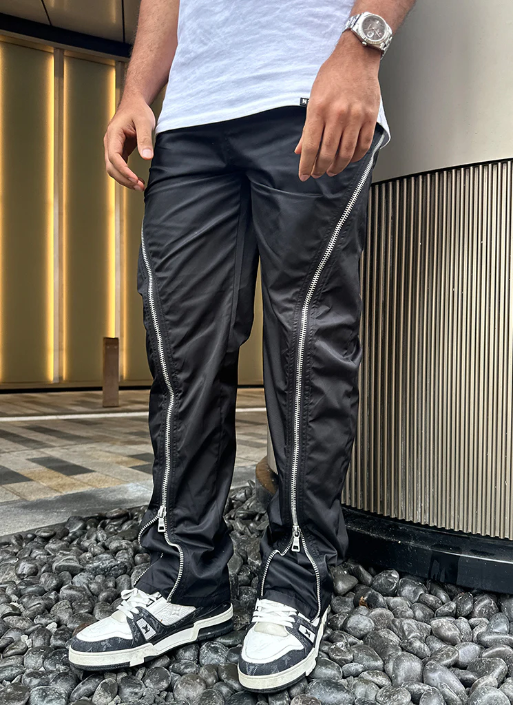 Nylon Flare Zipper Pants - Black - Image 7