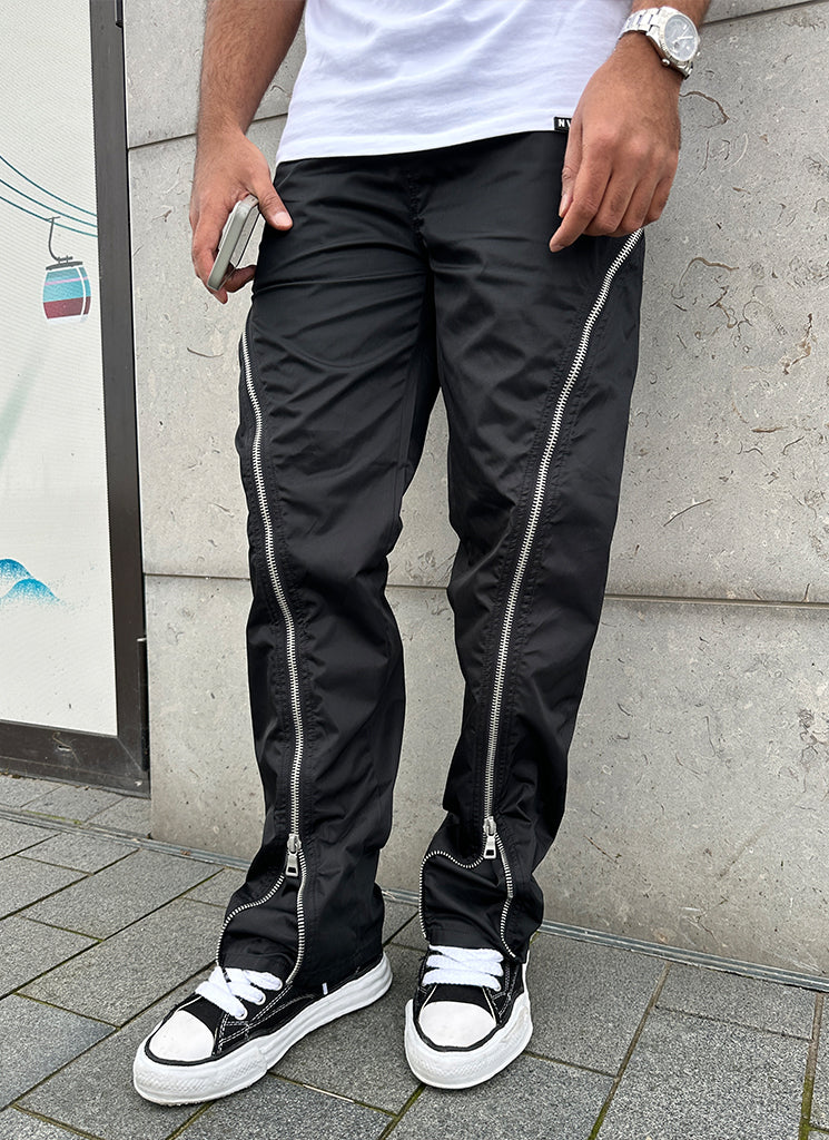 Nylon Flare Zipper Pants - Black - Image 9