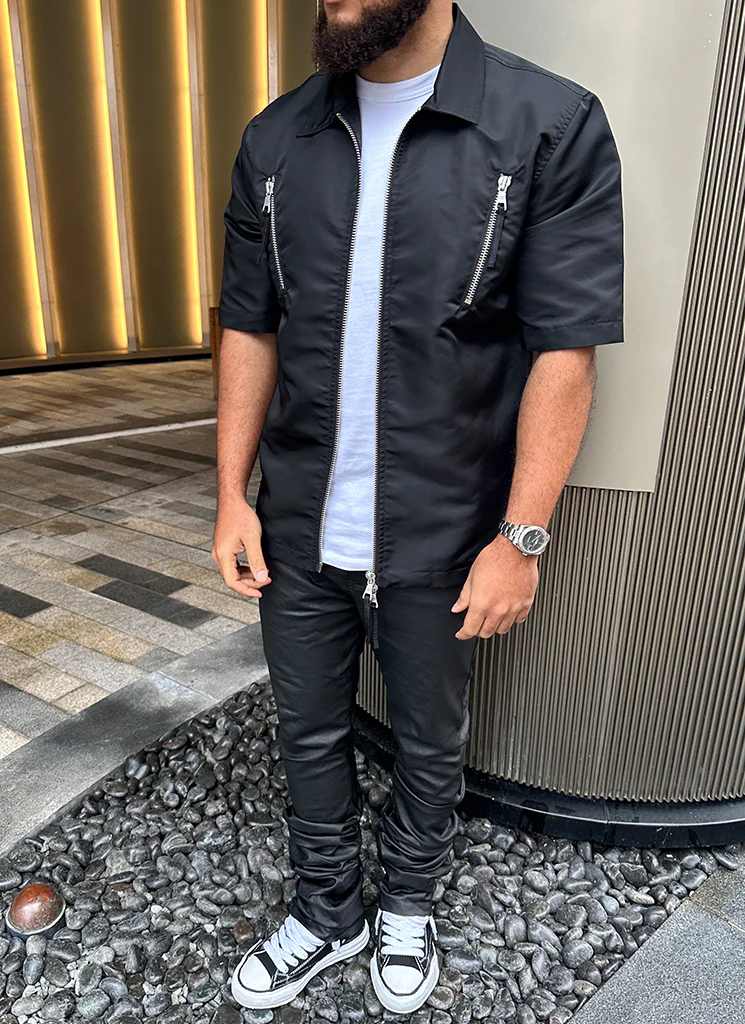 Nylon Zipper Shirt - Black - Image 7