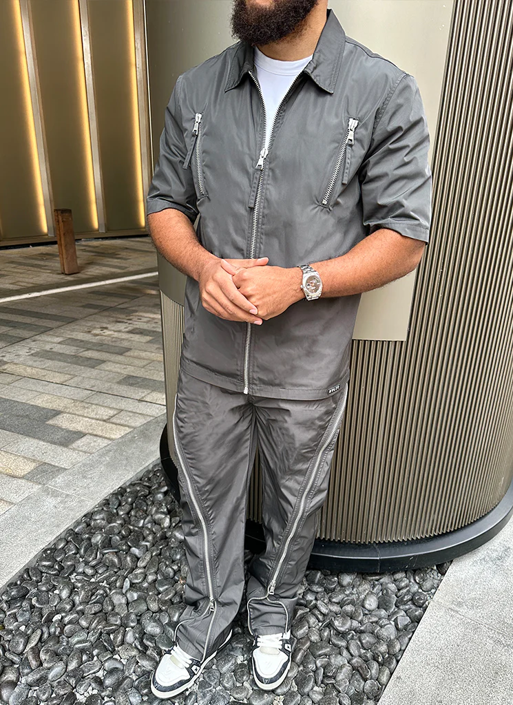 Nylon Zipper Shirt - Grey - Image 4