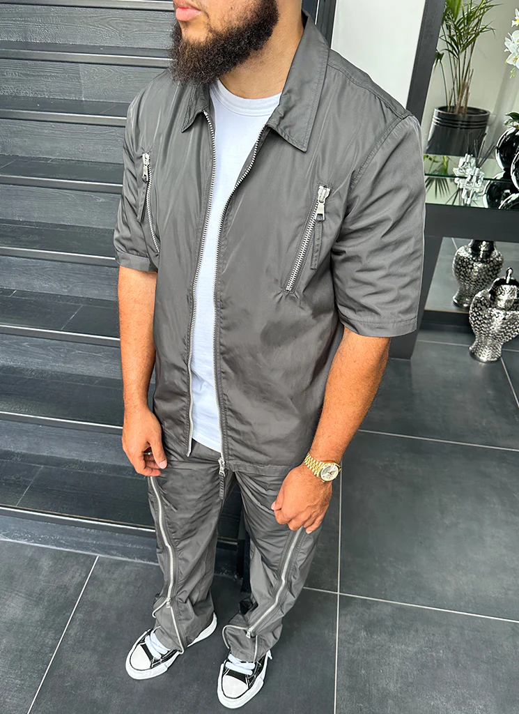 Nylon Zipper Shirt - Grey - Image 5