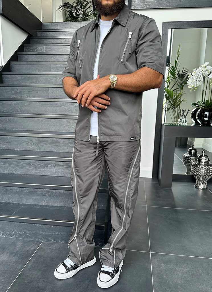 Nylon Zipper Shirt - Grey - Image 6
