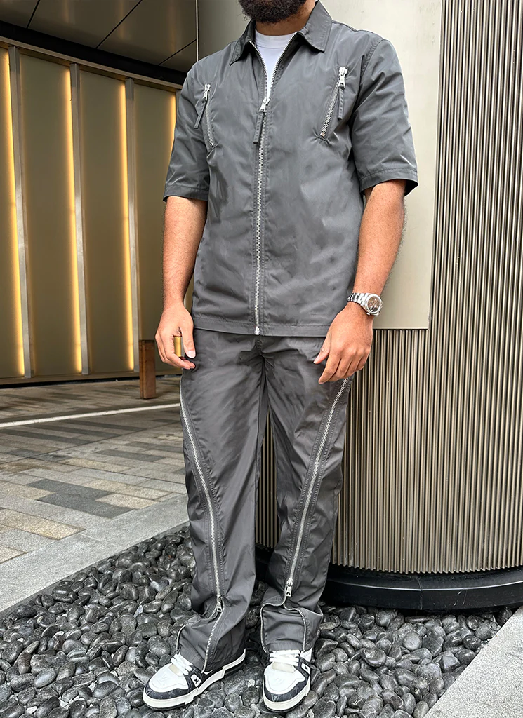 Nylon Zipper Shirt - Grey - Image 7