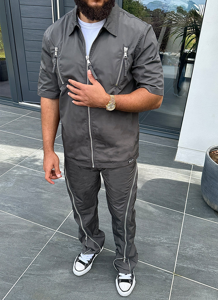 Nylon Zipper Shirt - Grey - Image 8