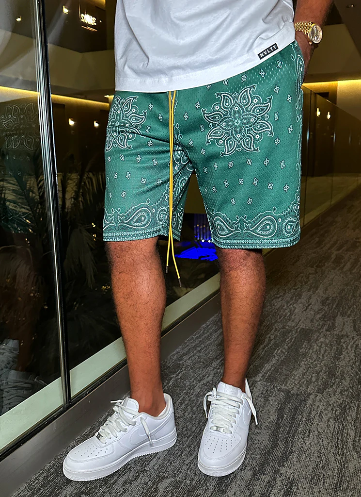 Paisley Mesh Shorts - Green - Image 5