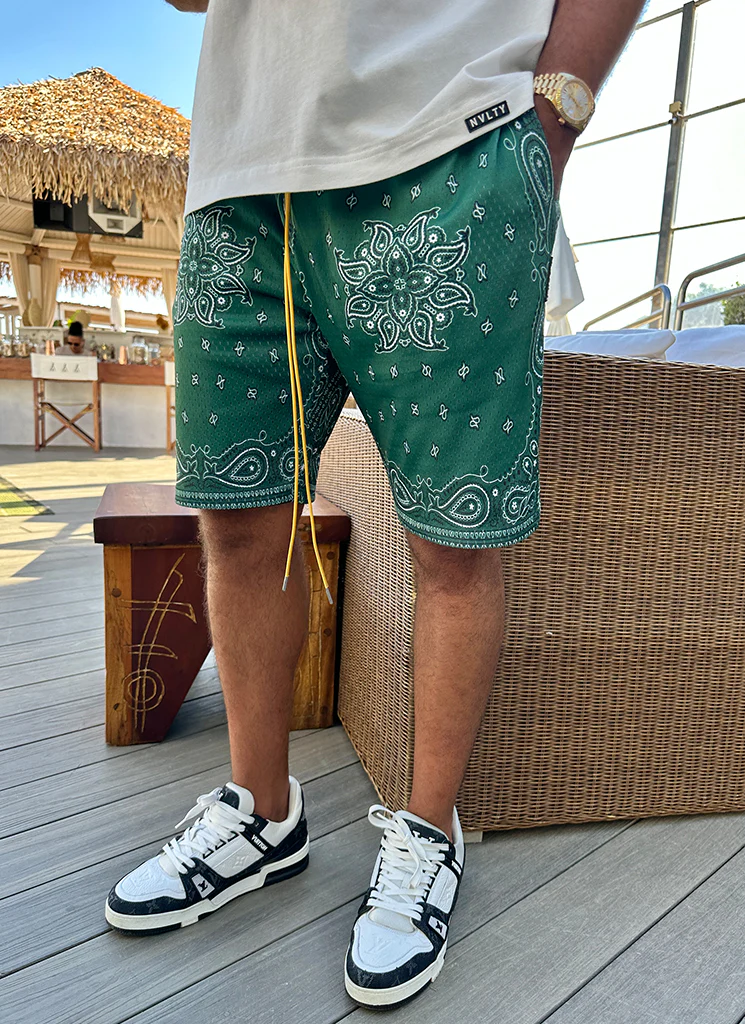 Paisley Mesh Shorts - Green - Image 7