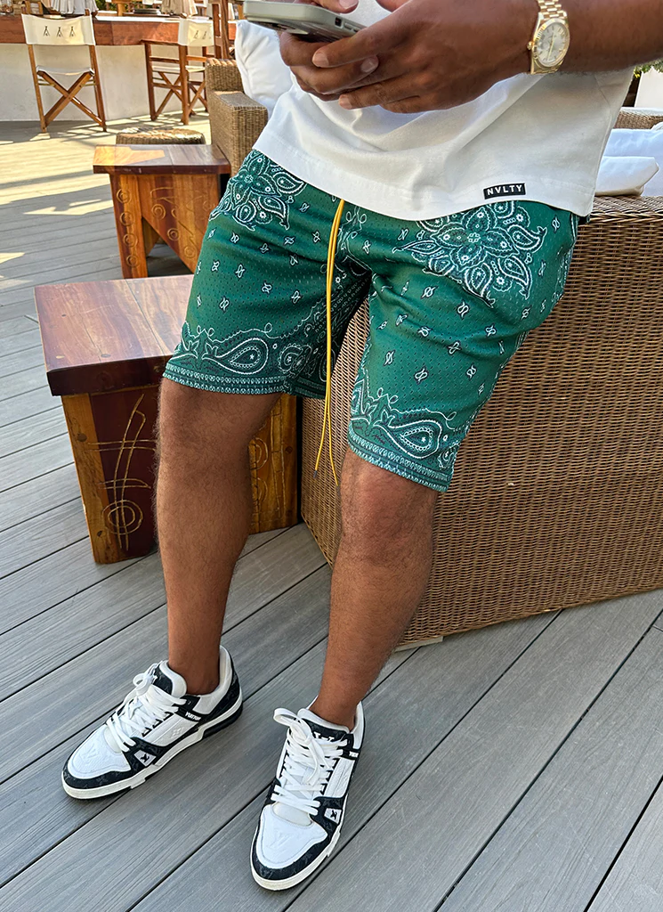 Paisley Mesh Shorts - Green - Image 9
