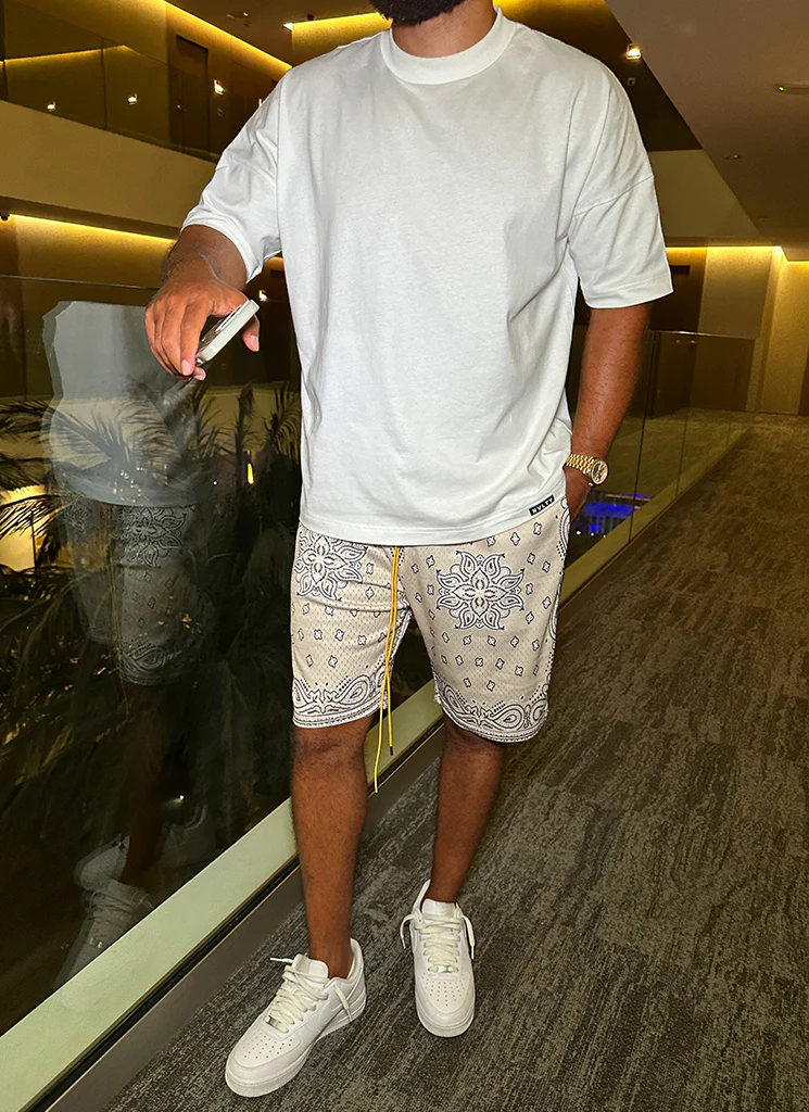 Paisley Mesh Shorts - Stone - Image 3