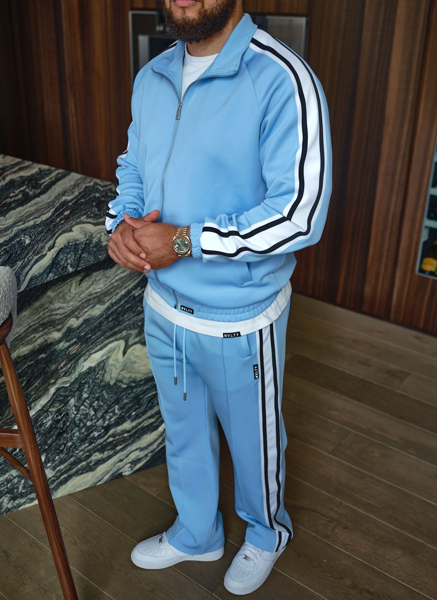 Panelled Luxe Track Jacket - Baby Blue - Image 8