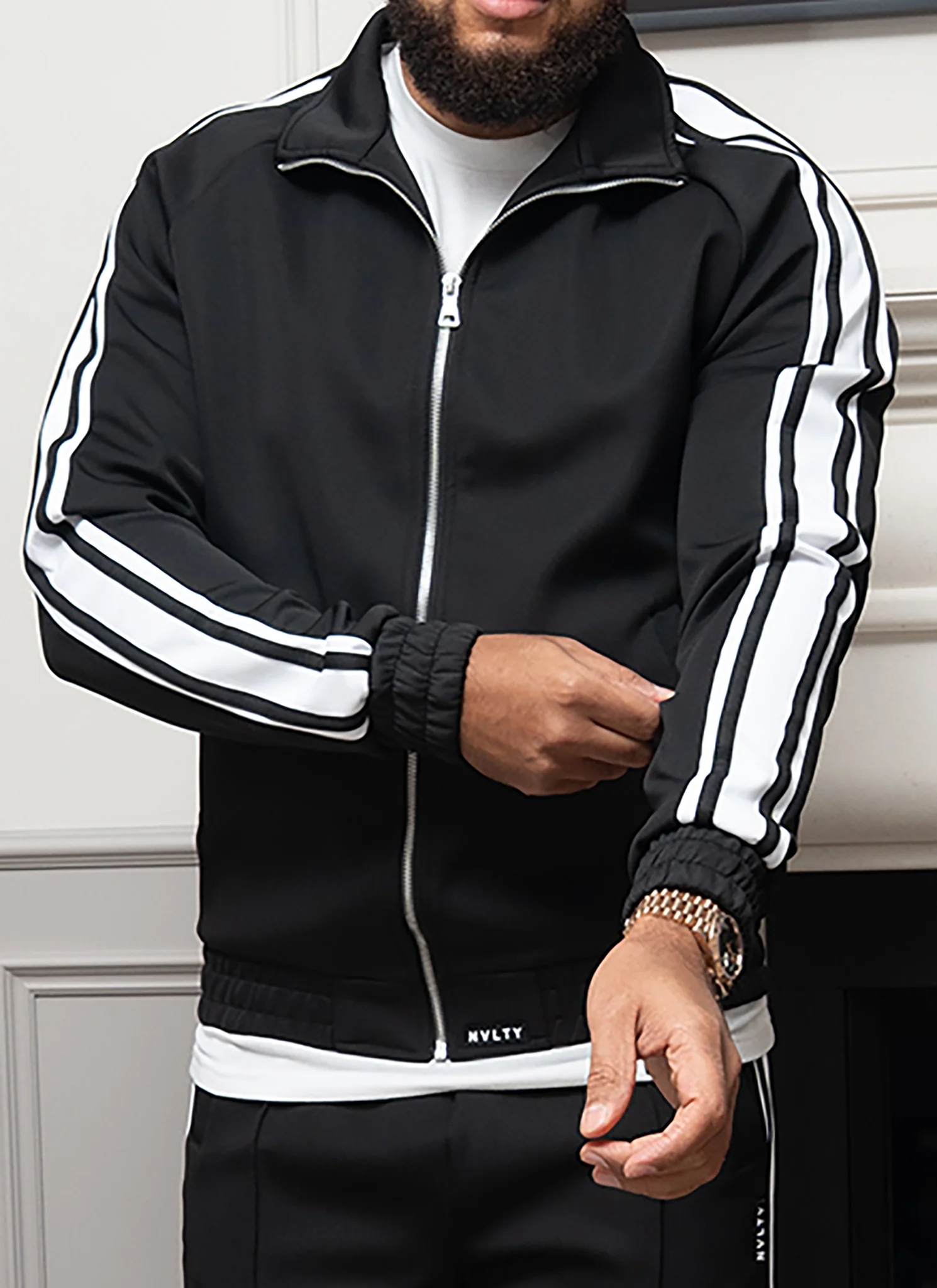 Panelled Luxe Track Jacket - Black - Image 10