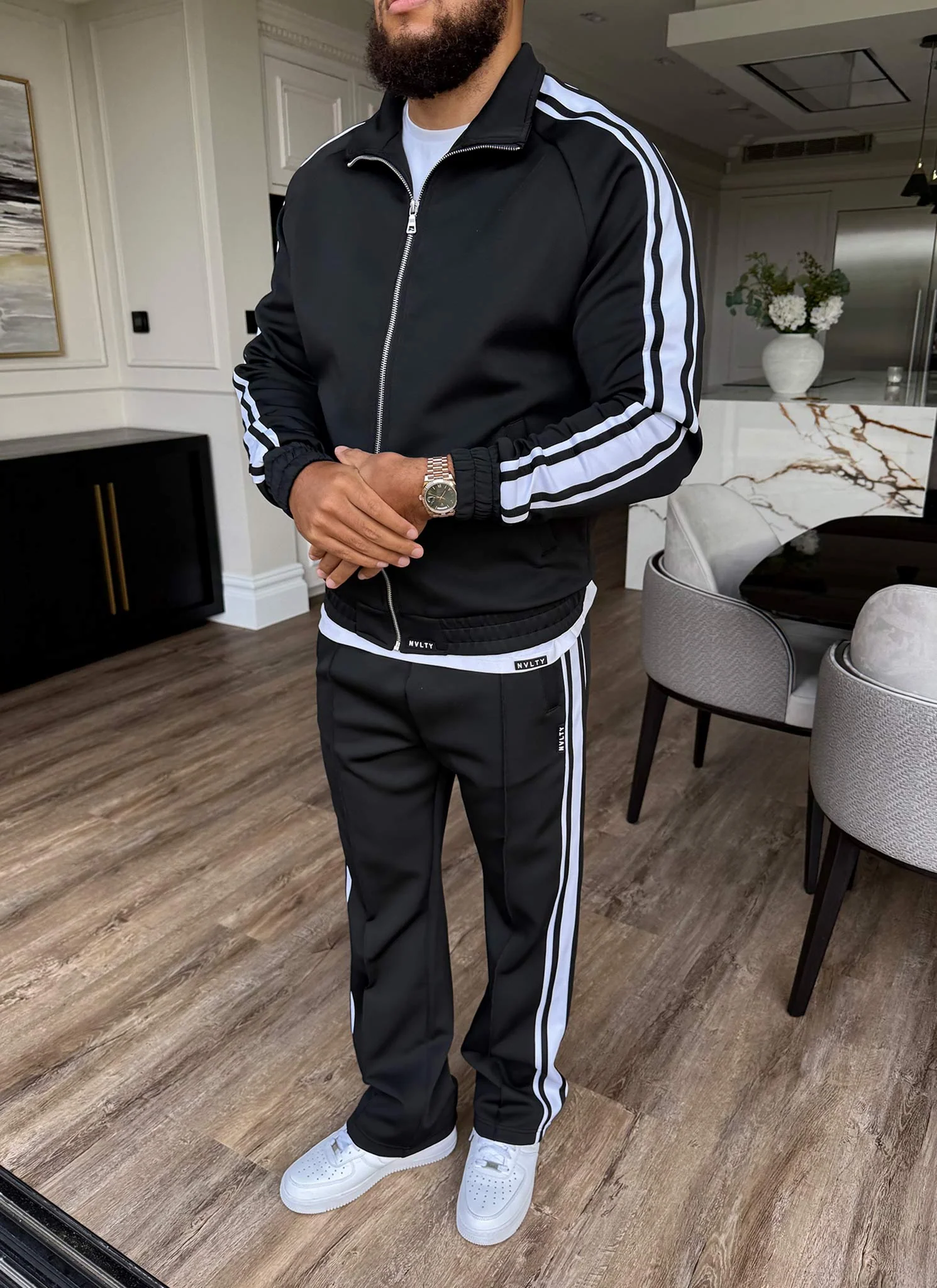 Panelled Luxe Track Jacket - Black - Image 11