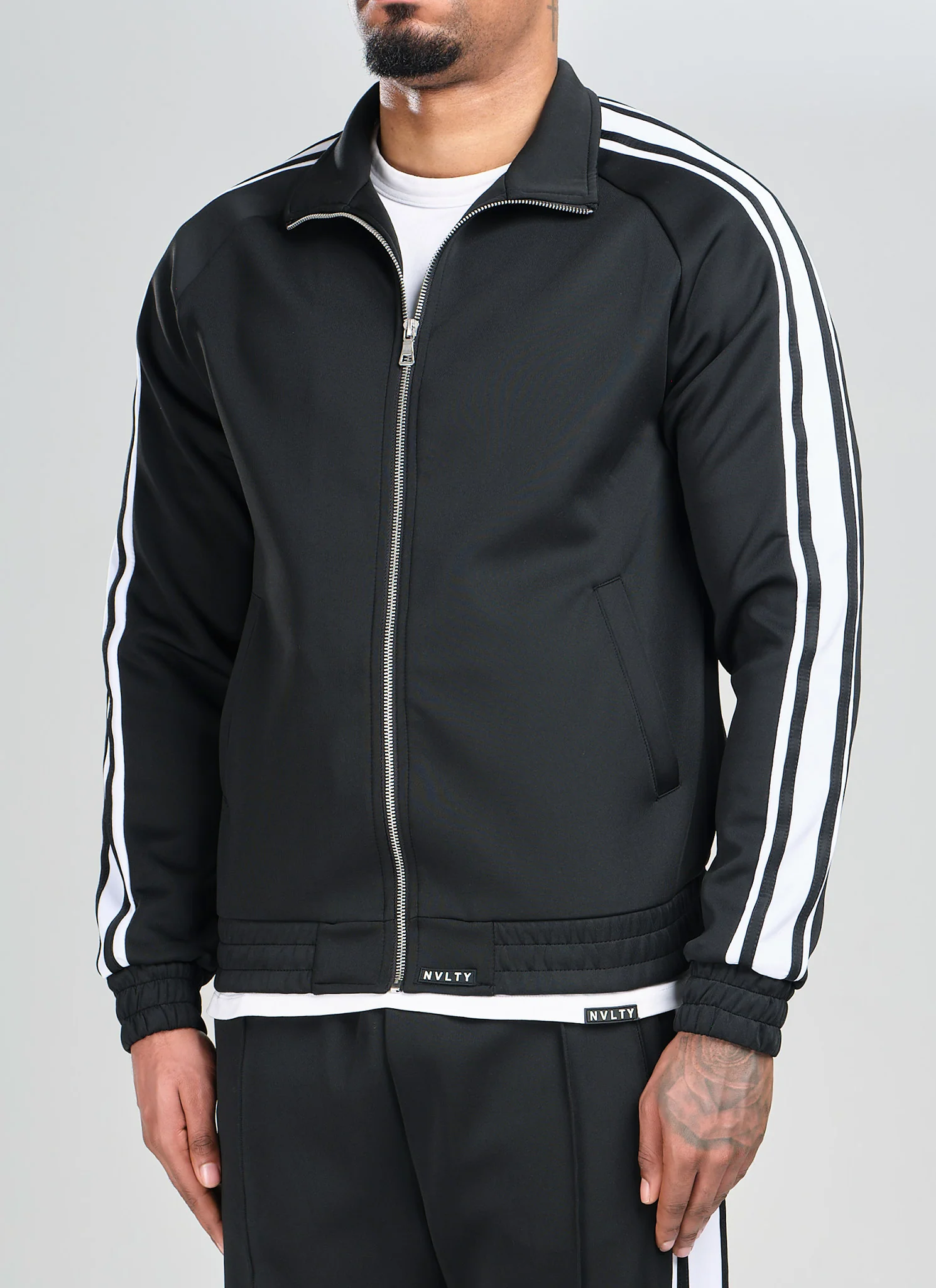 Panelled Luxe Track Jacket - Black - Image 3