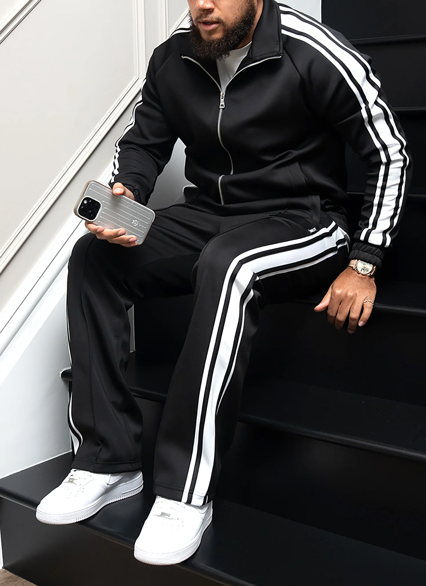 Panelled Luxe Track Jacket - Black - Image 6