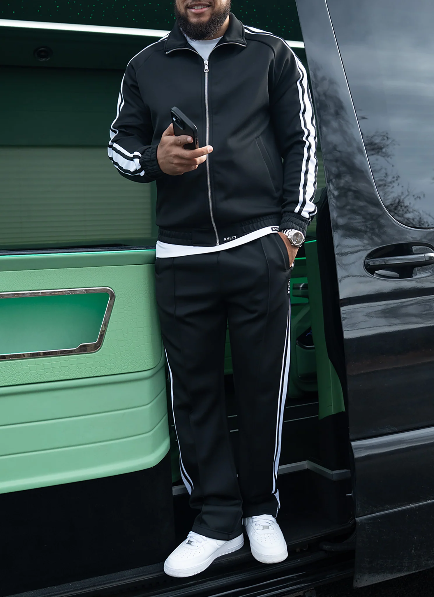 Panelled Luxe Track Jacket - Black - Image 9
