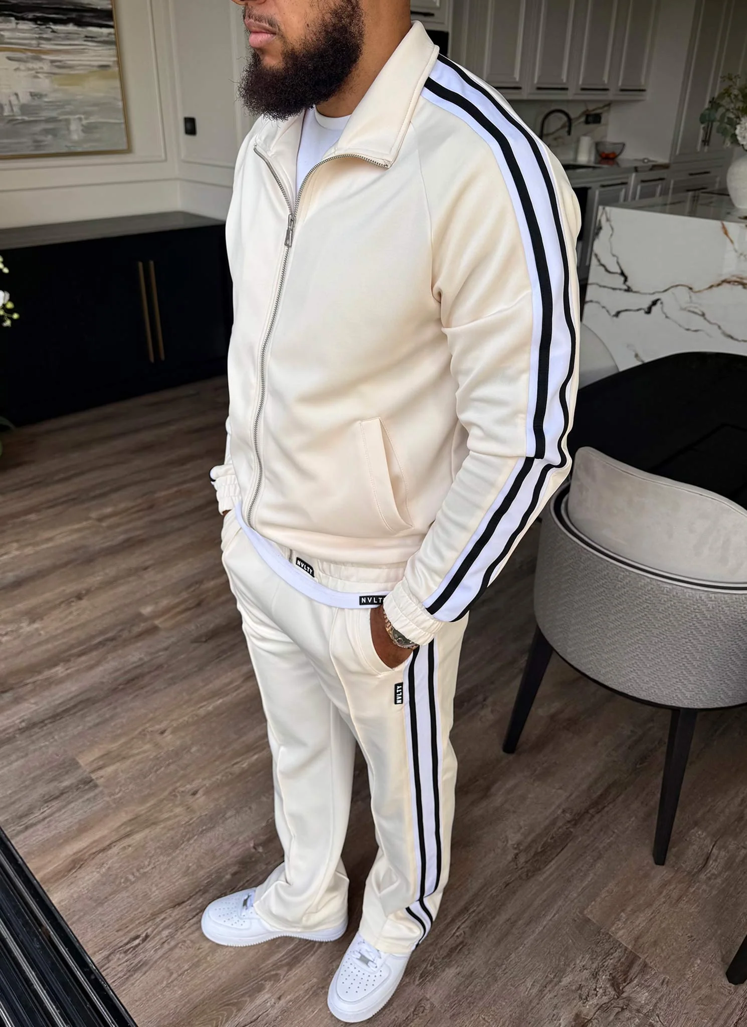Panelled Luxe Track Jacket - Ivory - Image 11