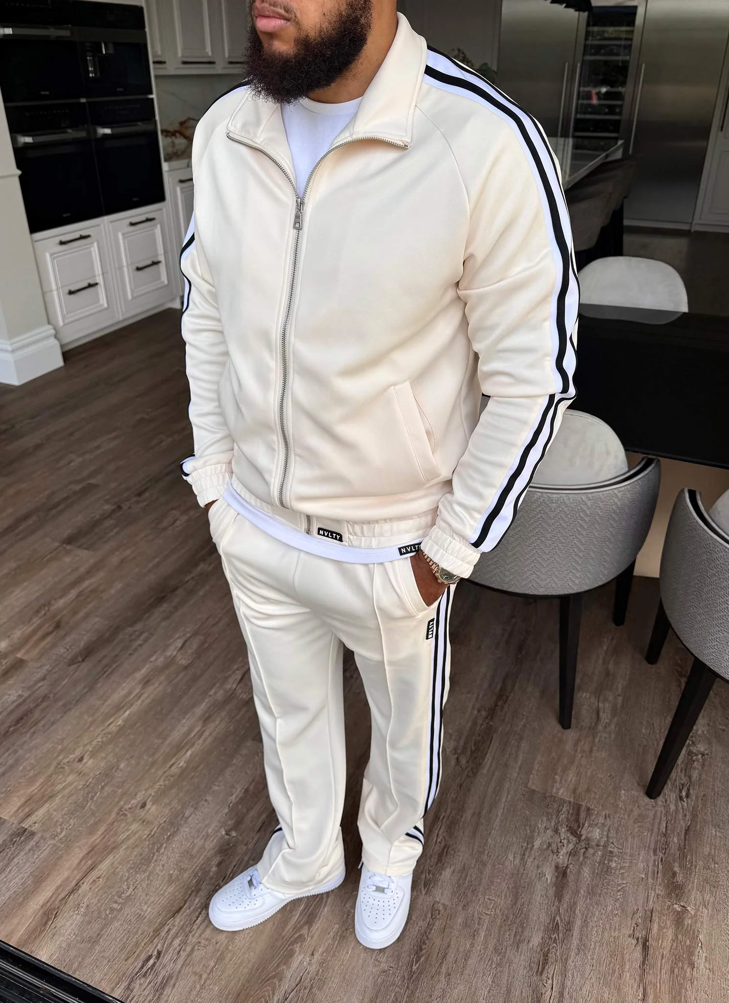 Panelled Luxe Track Jacket - Ivory - Image 13