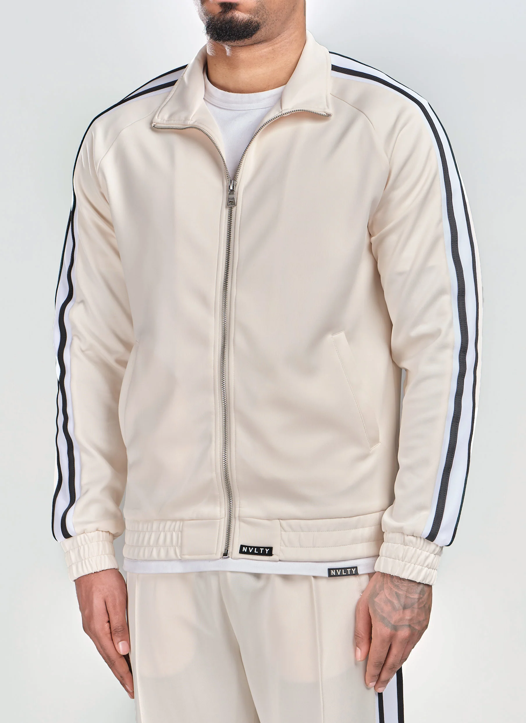 Panelled Luxe Track Jacket - Ivory - Image 3