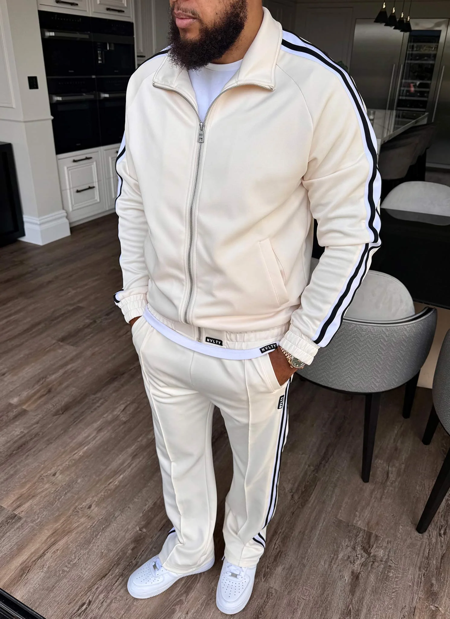 Panelled Luxe Track Jacket - Ivory - Image 9