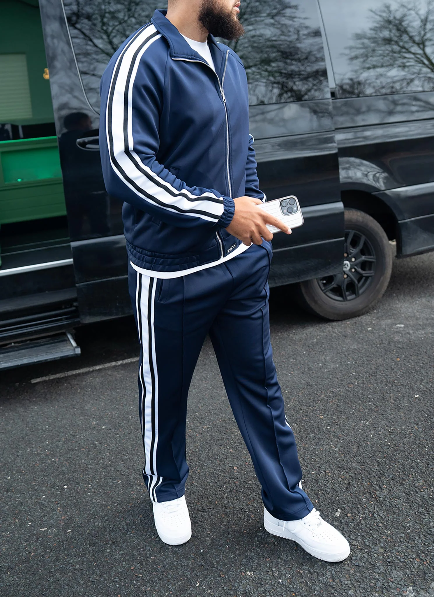 Panelled Luxe Track Jacket - Navy - Image 4