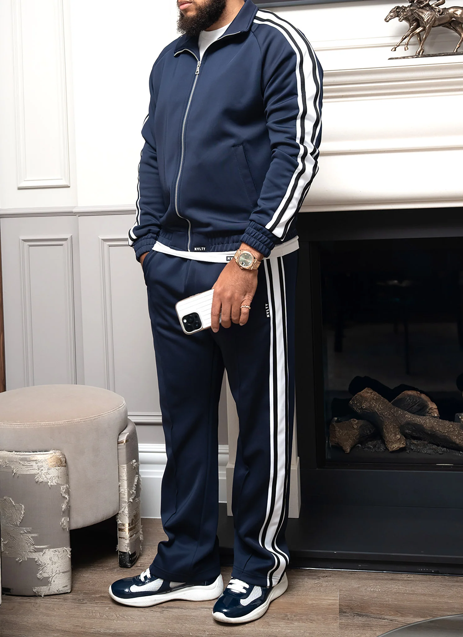 Panelled Luxe Track Jacket - Navy - Image 5