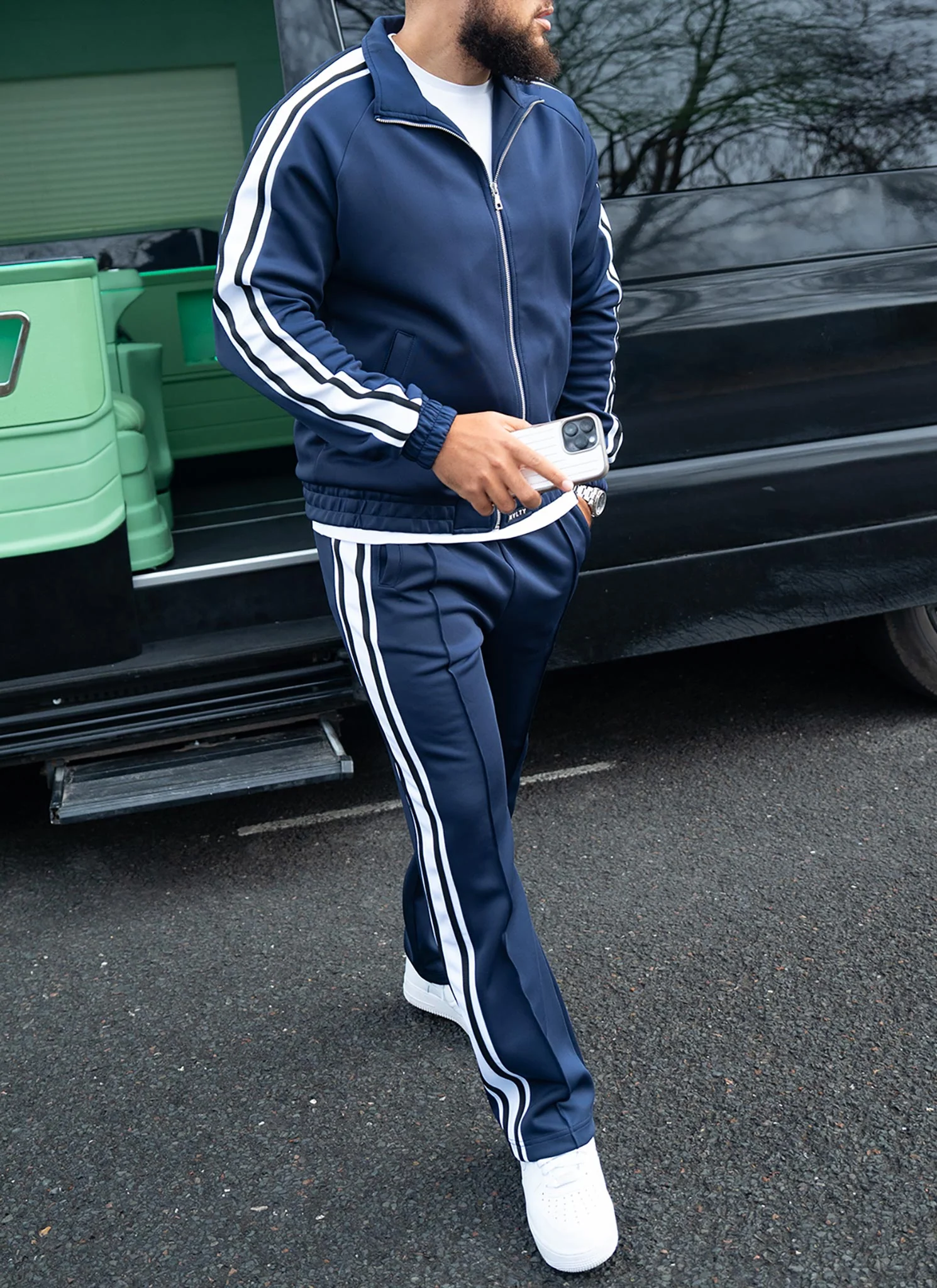 Panelled Luxe Track Jacket - Navy - Image 6