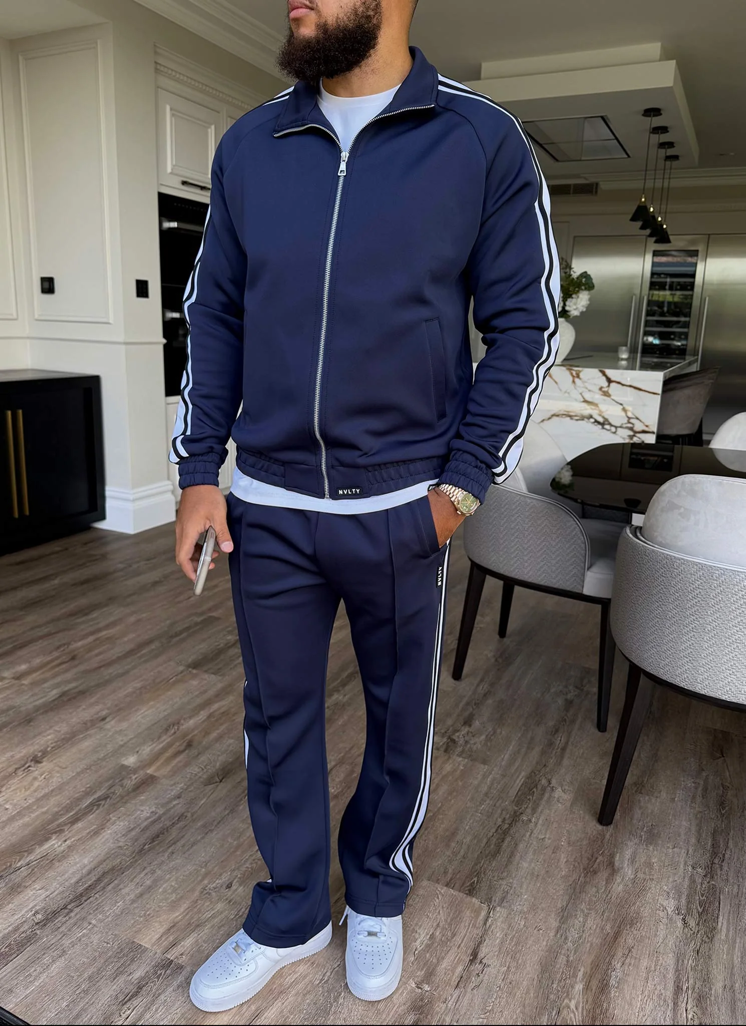 Panelled Luxe Track Jacket - Navy - Image 7