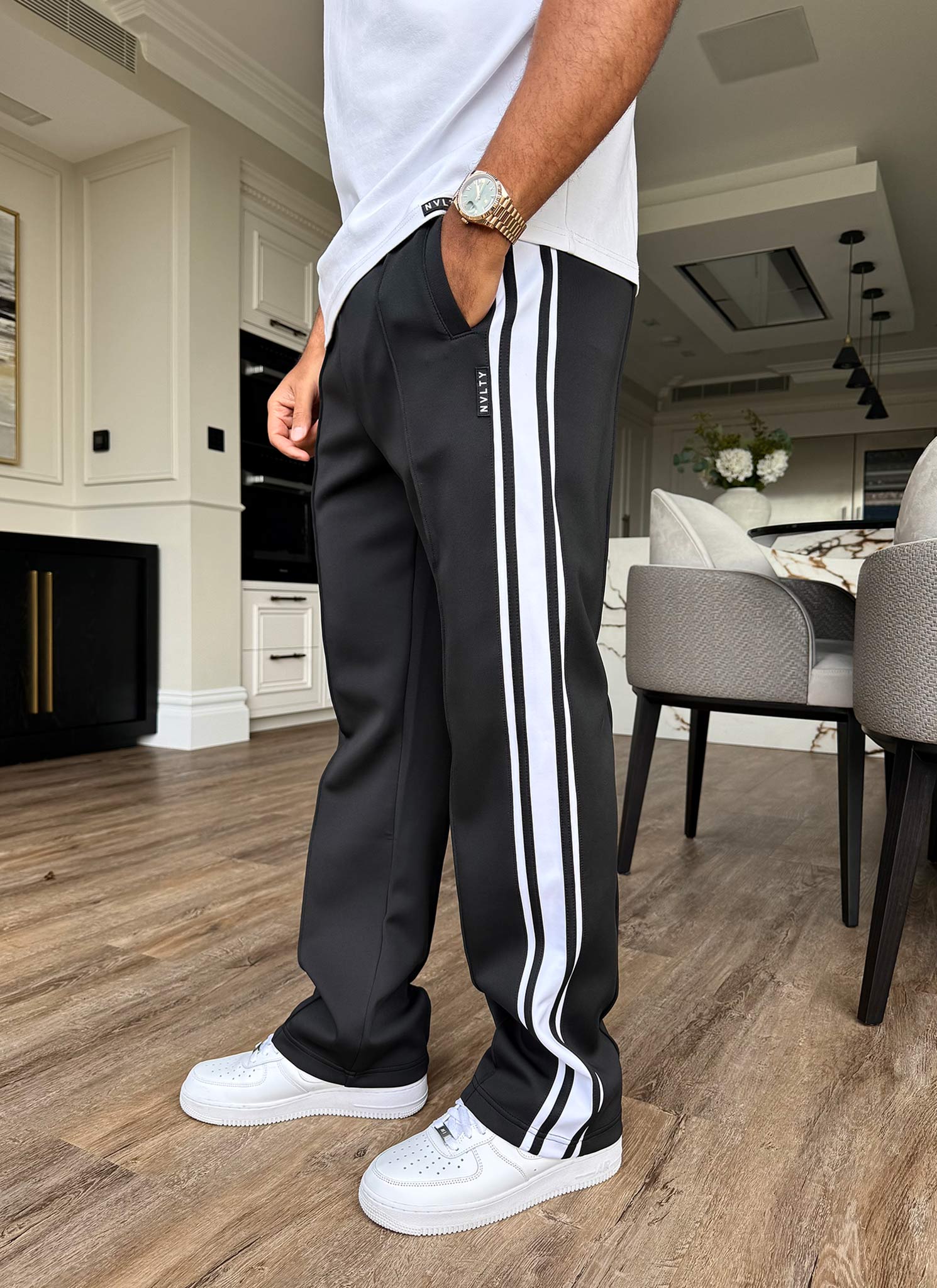 Panelled Luxe Track Pants - Black - Image 10