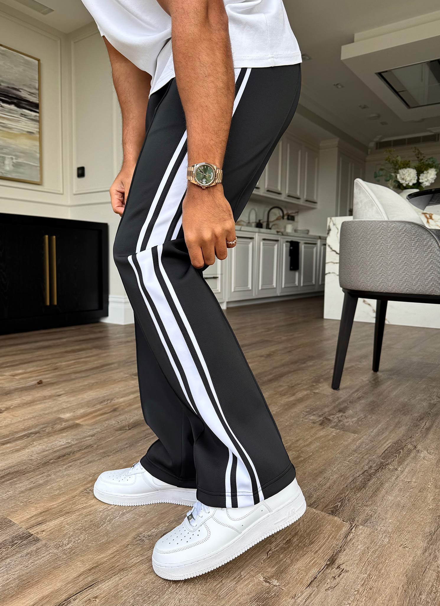 Panelled Luxe Track Pants - Black - Image 7