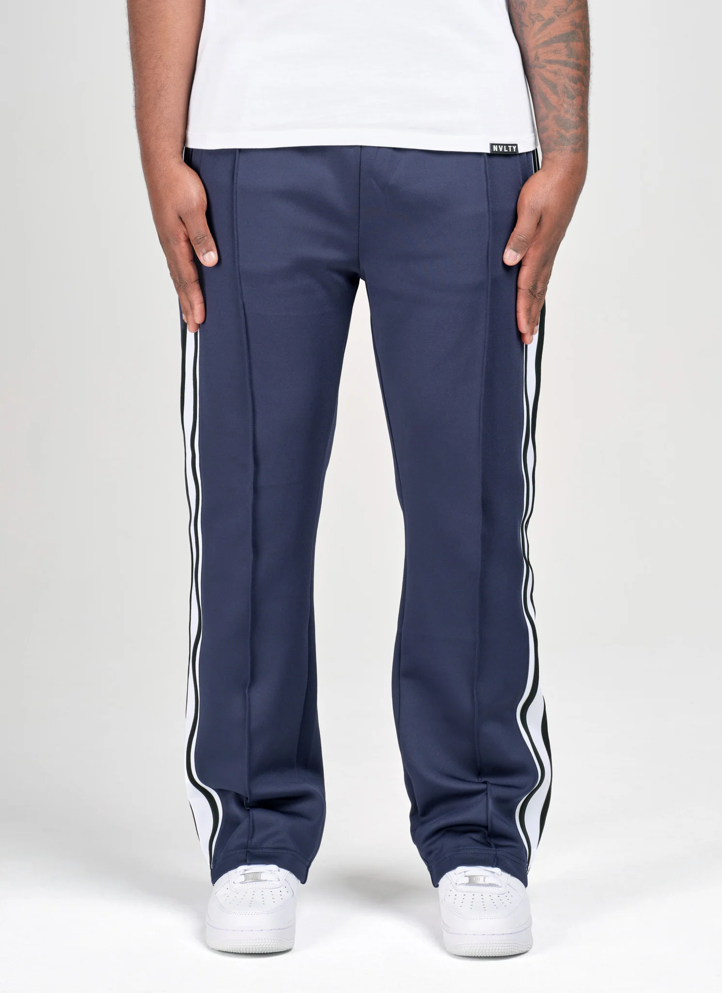 Panelled Luxe Track Pants - Navy