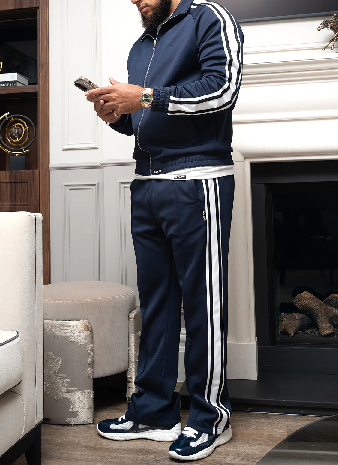 Panelled Luxe Track Pants - Navy - Image 10