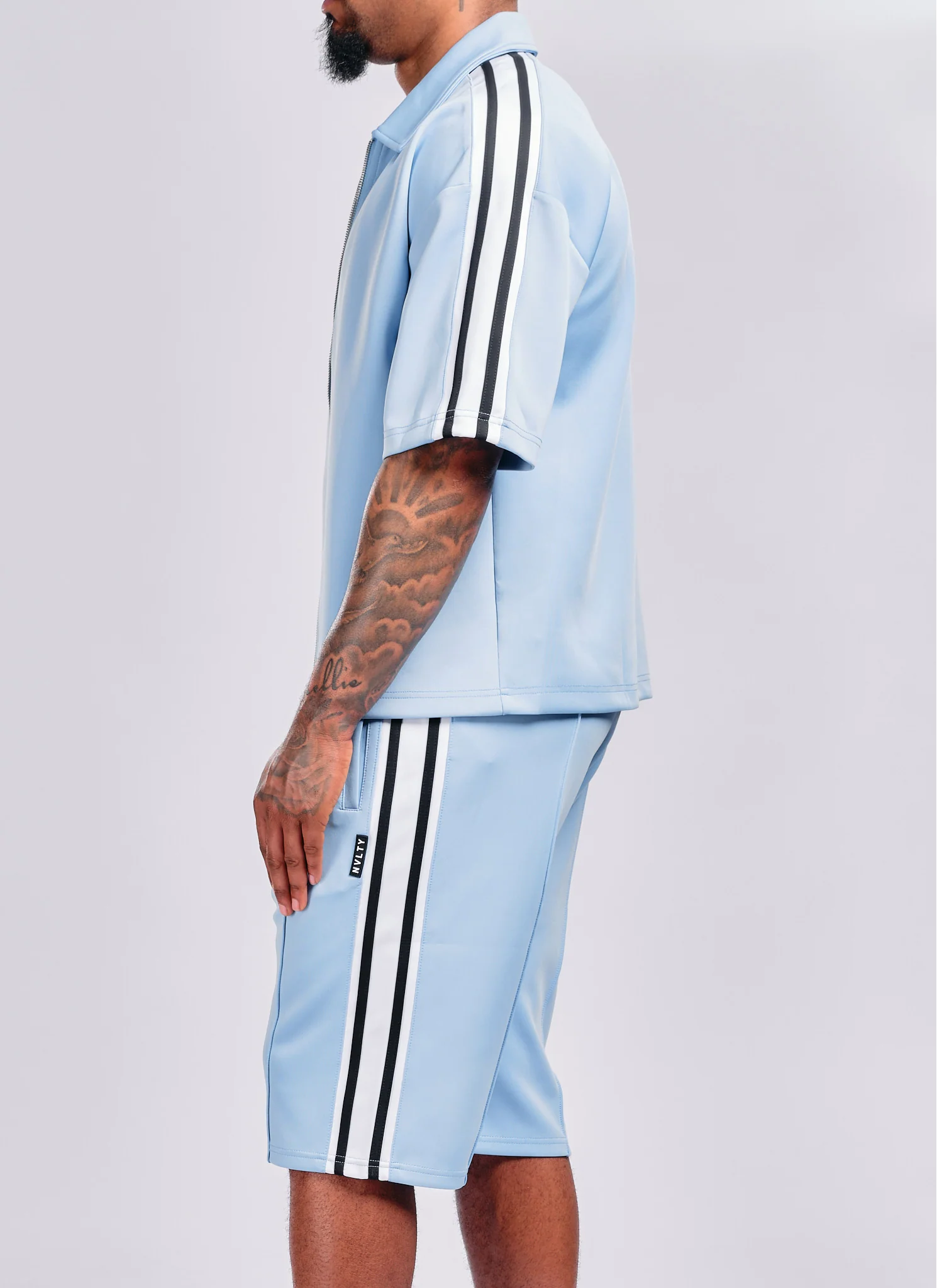 Panelled Luxe Track Shirt - Baby Blue - Image 3