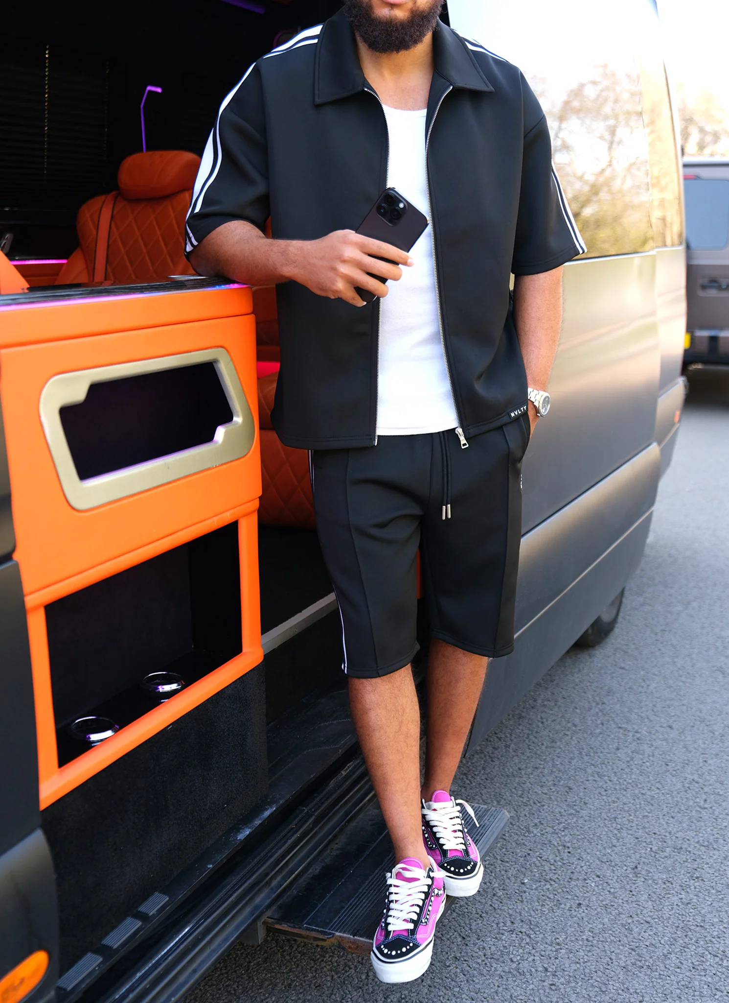 Panelled Luxe Track Shirt - Black - Image 19