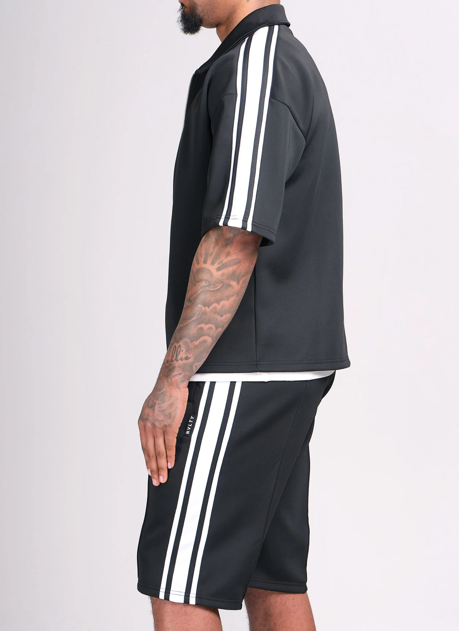 Panelled Luxe Track Shirt - Black - Image 3