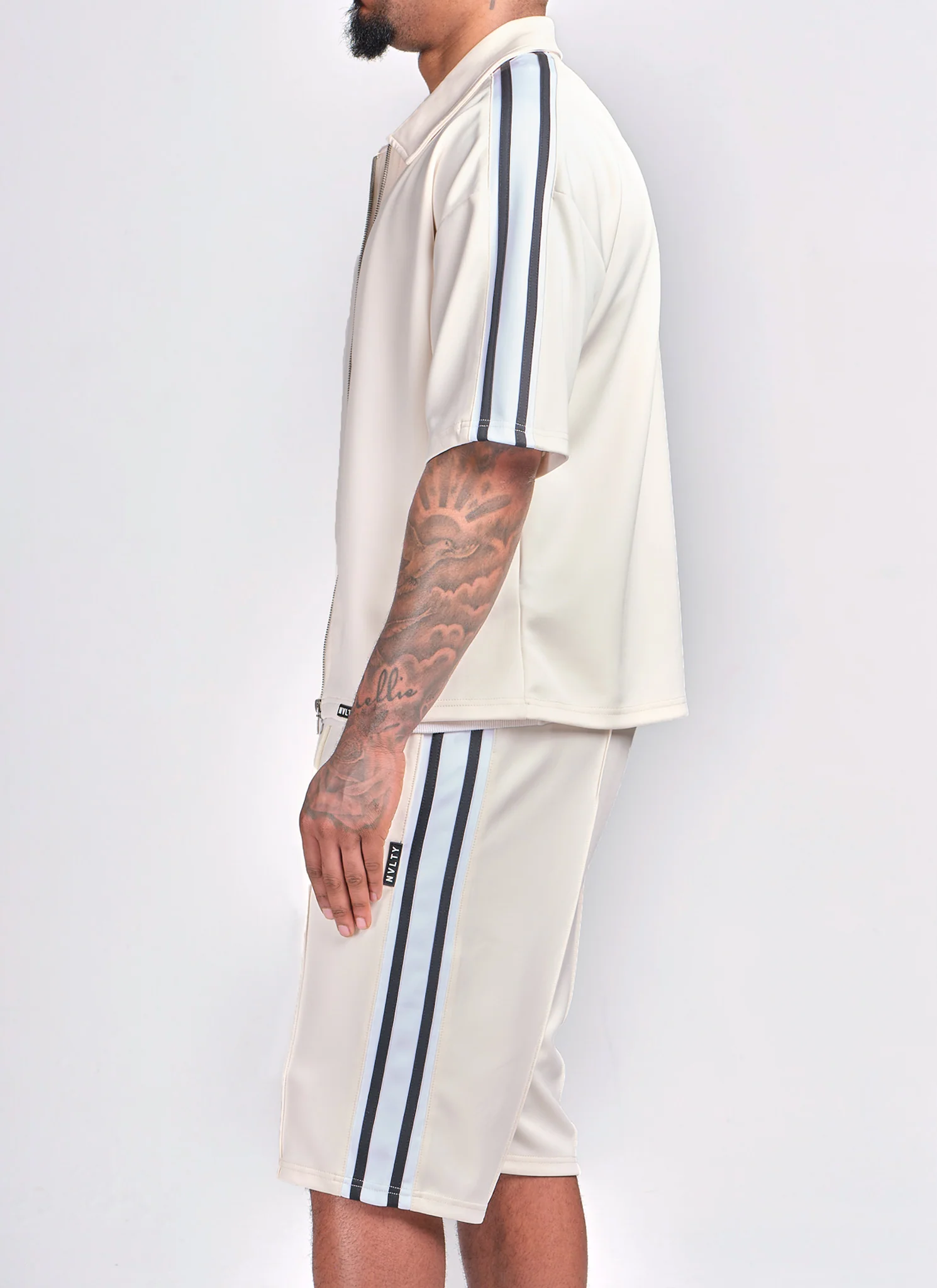 Panelled Luxe Track Shirt - Ivory - Image 3