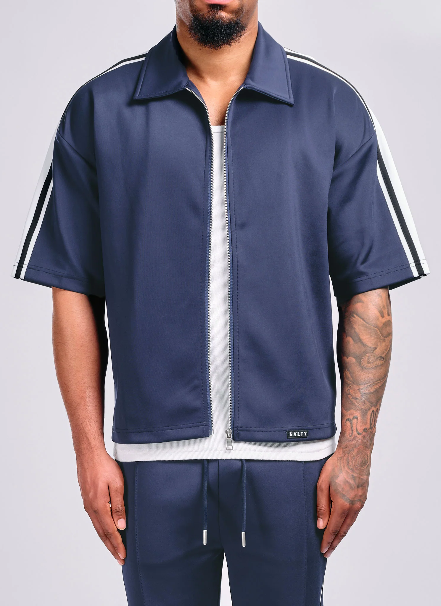 Panelled Luxe Track Shirt - Navy