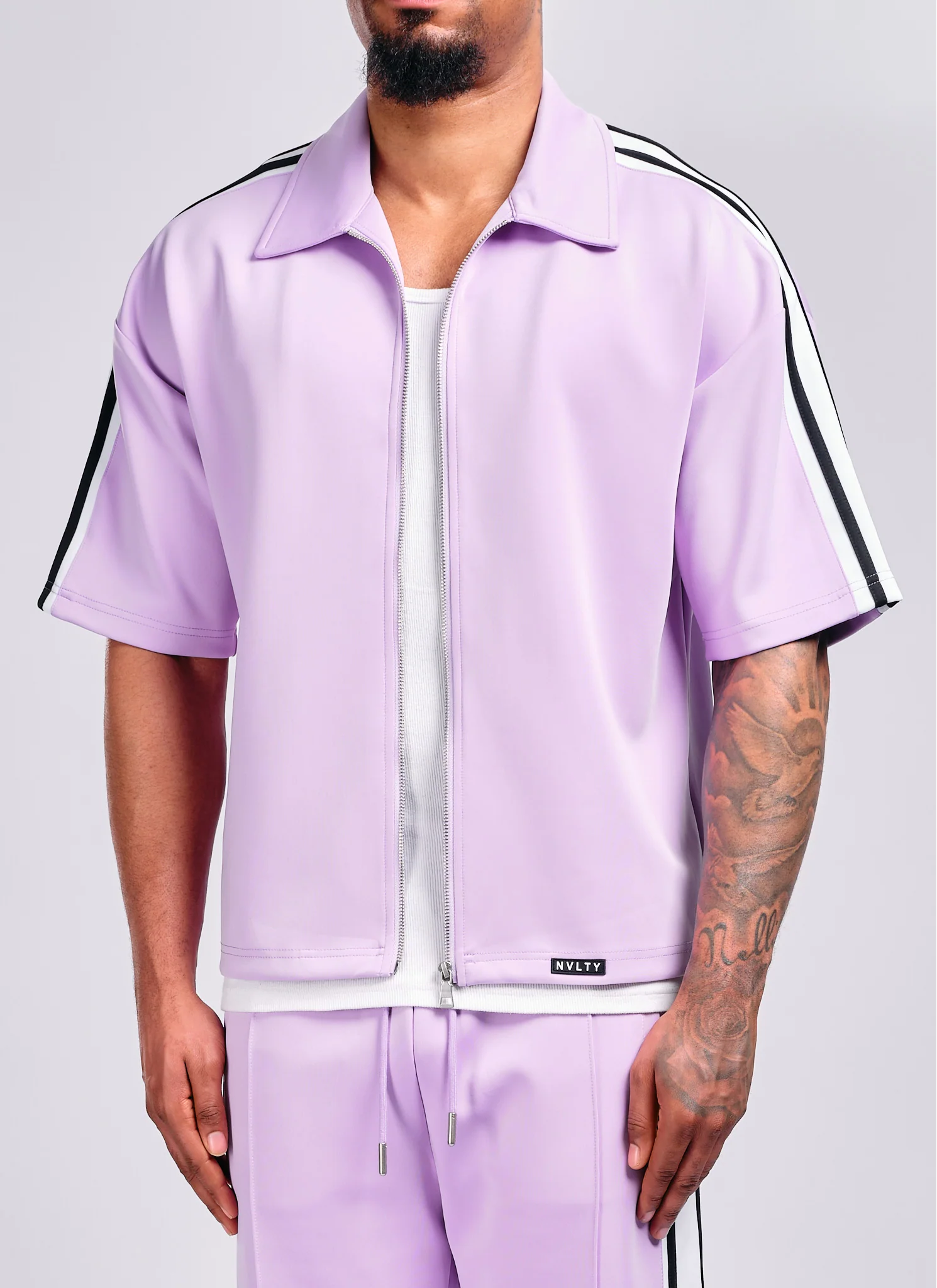 Panelled Luxe Track Shirt - Purple - Image 10