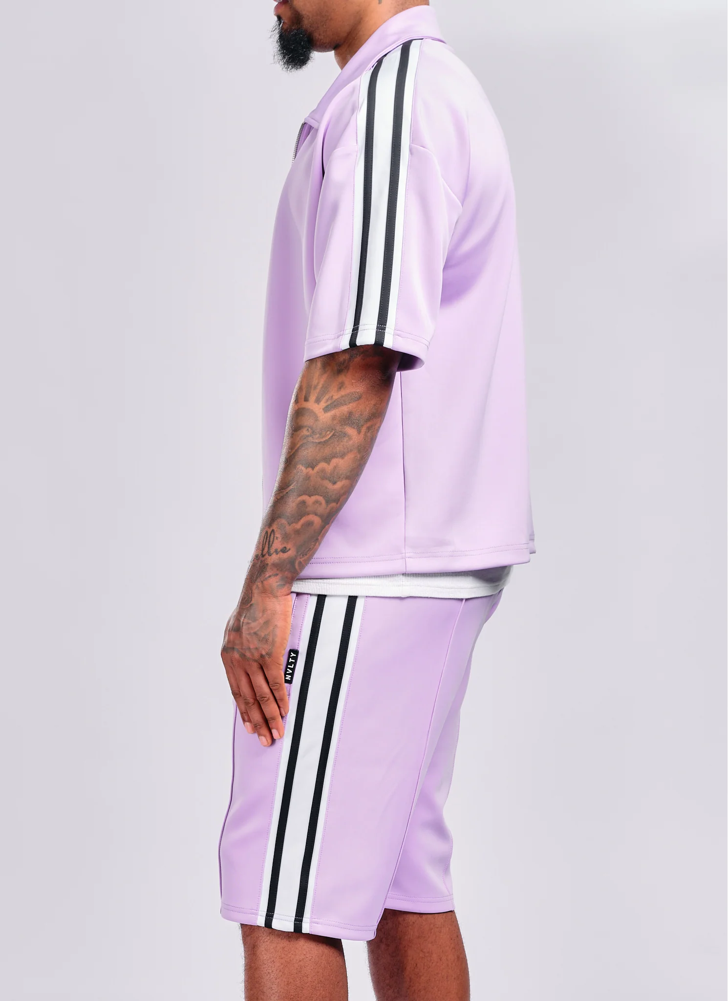 Panelled Luxe Track Shirt - Purple - Image 3