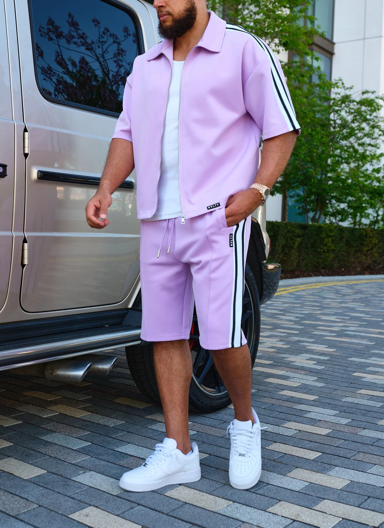 Panelled Luxe Track Shirt - Purple - Image 4