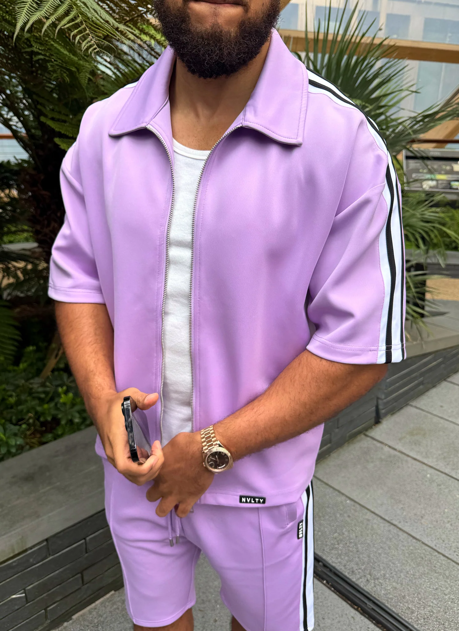 Panelled Luxe Track Shirt - Purple - Image 5