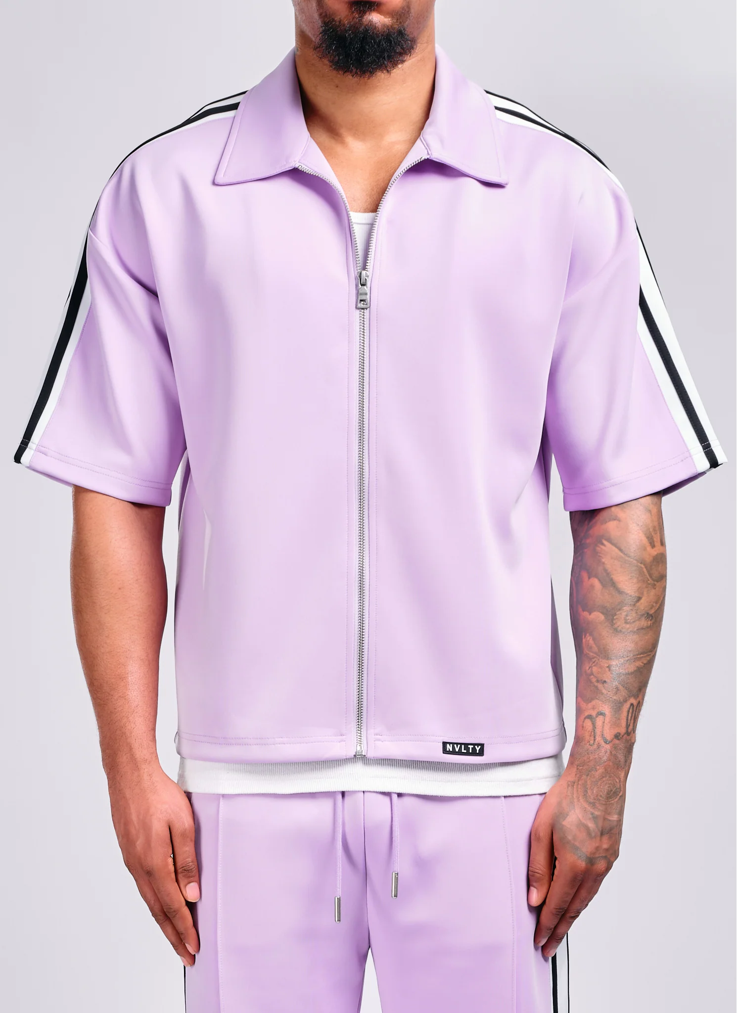 Panelled Luxe Track Shirt - Purple - Image 7