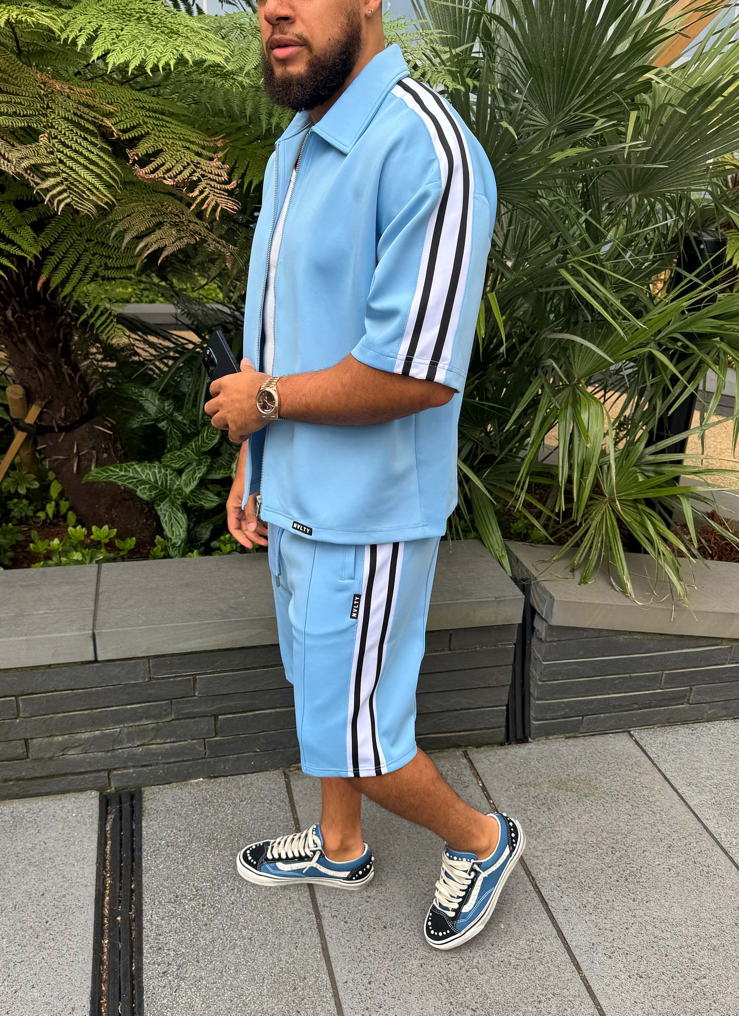 Panelled Luxe Track Shorts - Baby Blue - Image 11