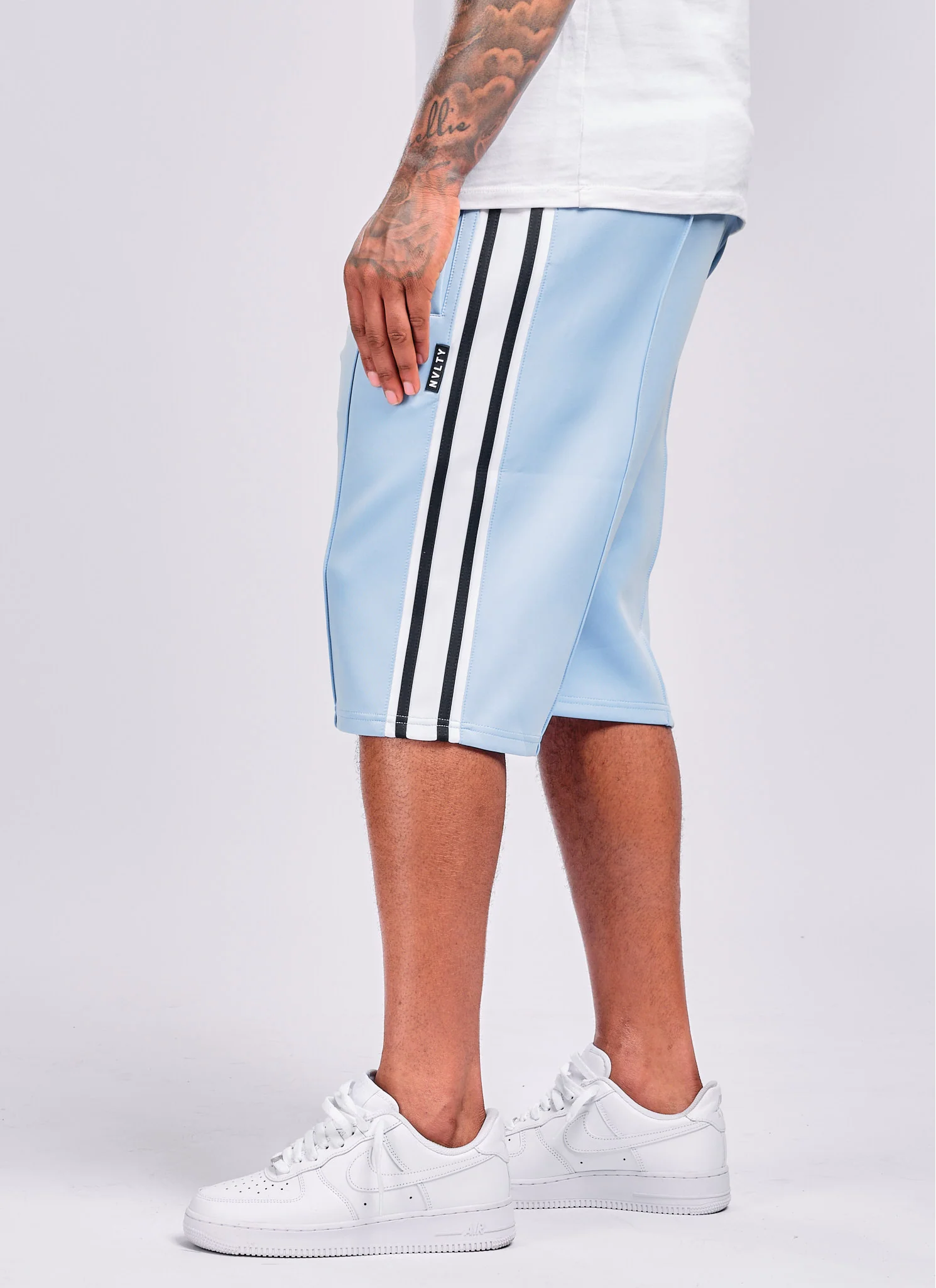 Panelled Luxe Track Shorts - Baby Blue - Image 3