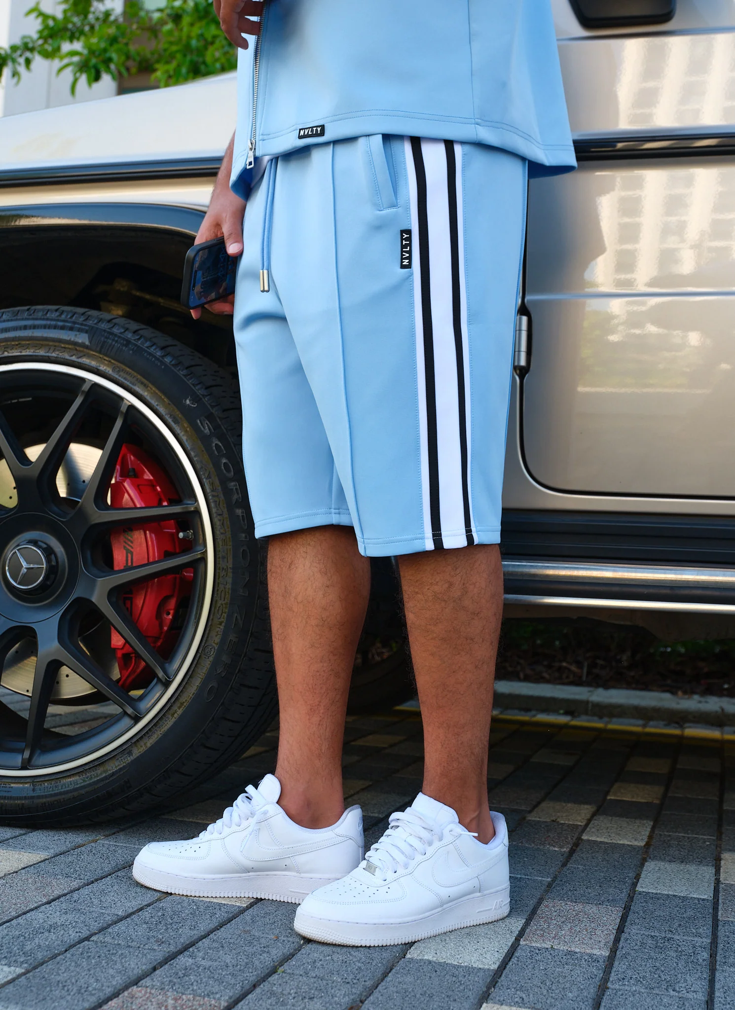 Panelled Luxe Track Shorts - Baby Blue - Image 4