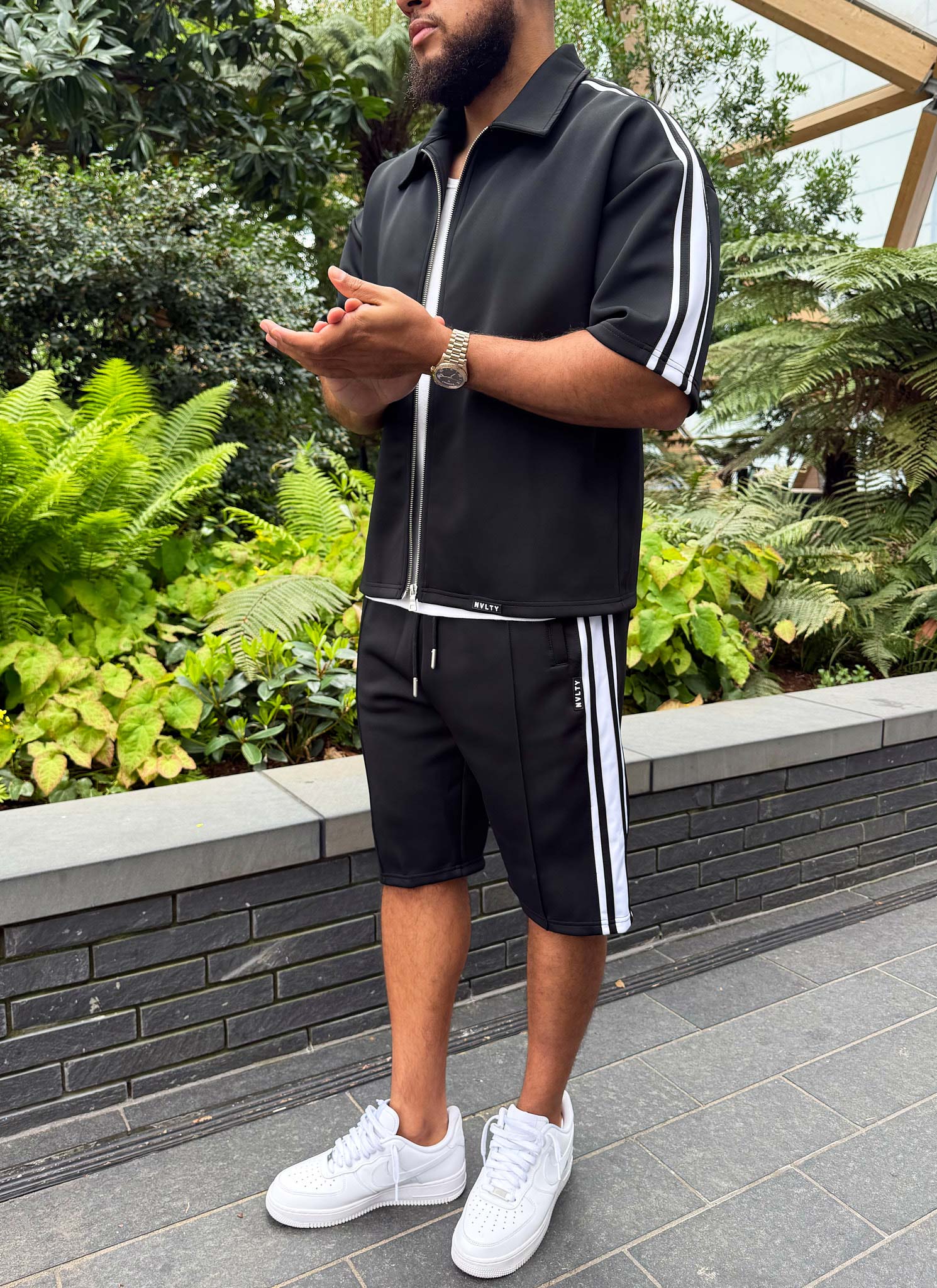 Panelled Luxe Track Shorts - Black - Image 13