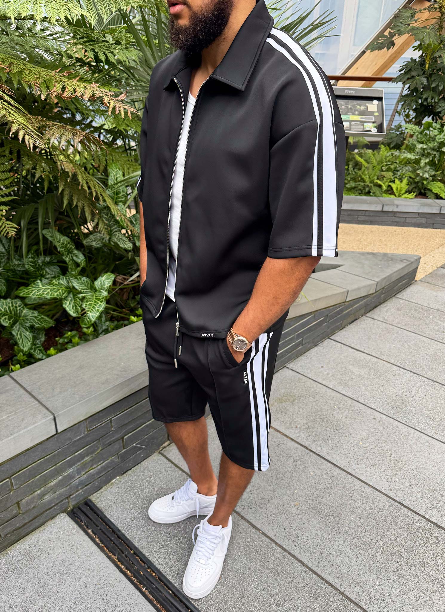 Panelled Luxe Track Shorts - Black - Image 19