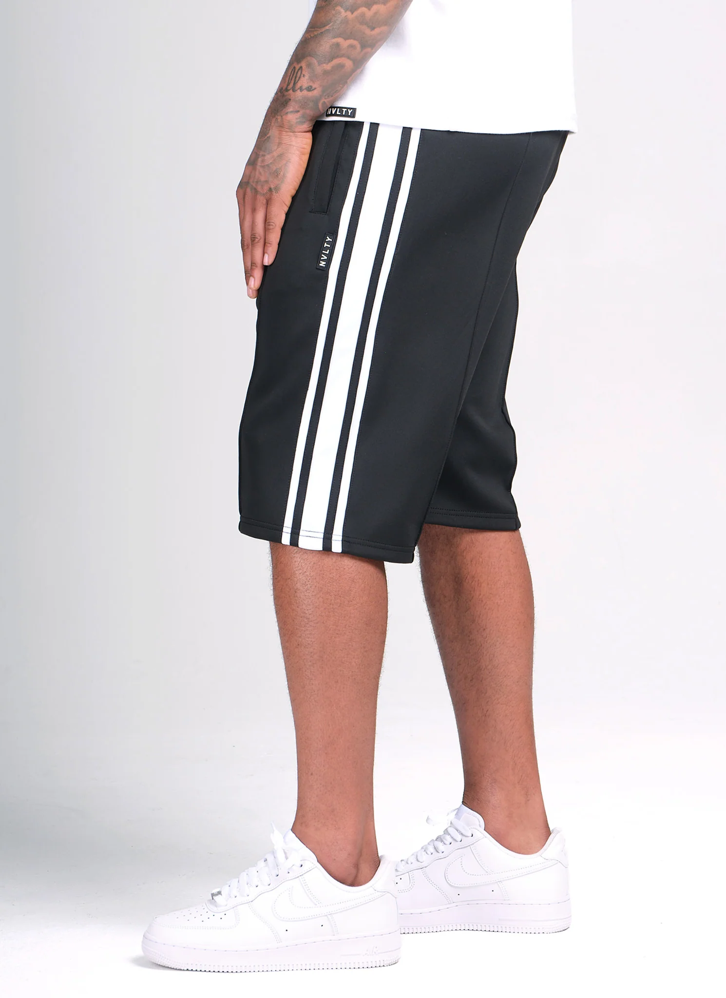 Panelled Luxe Track Shorts - Black - Image 3